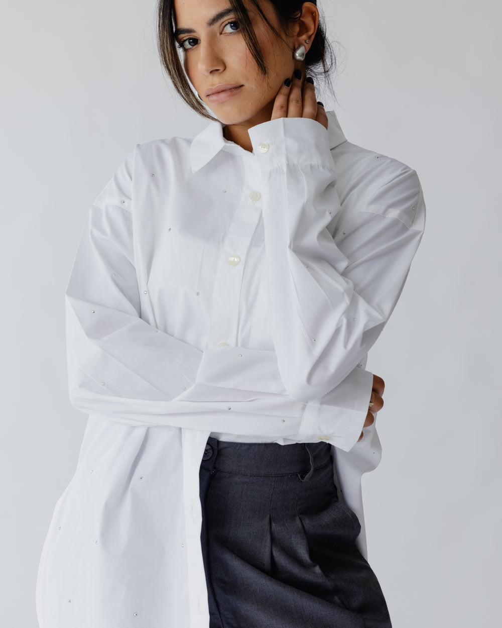 Bedazzled Poplin Shirt in White