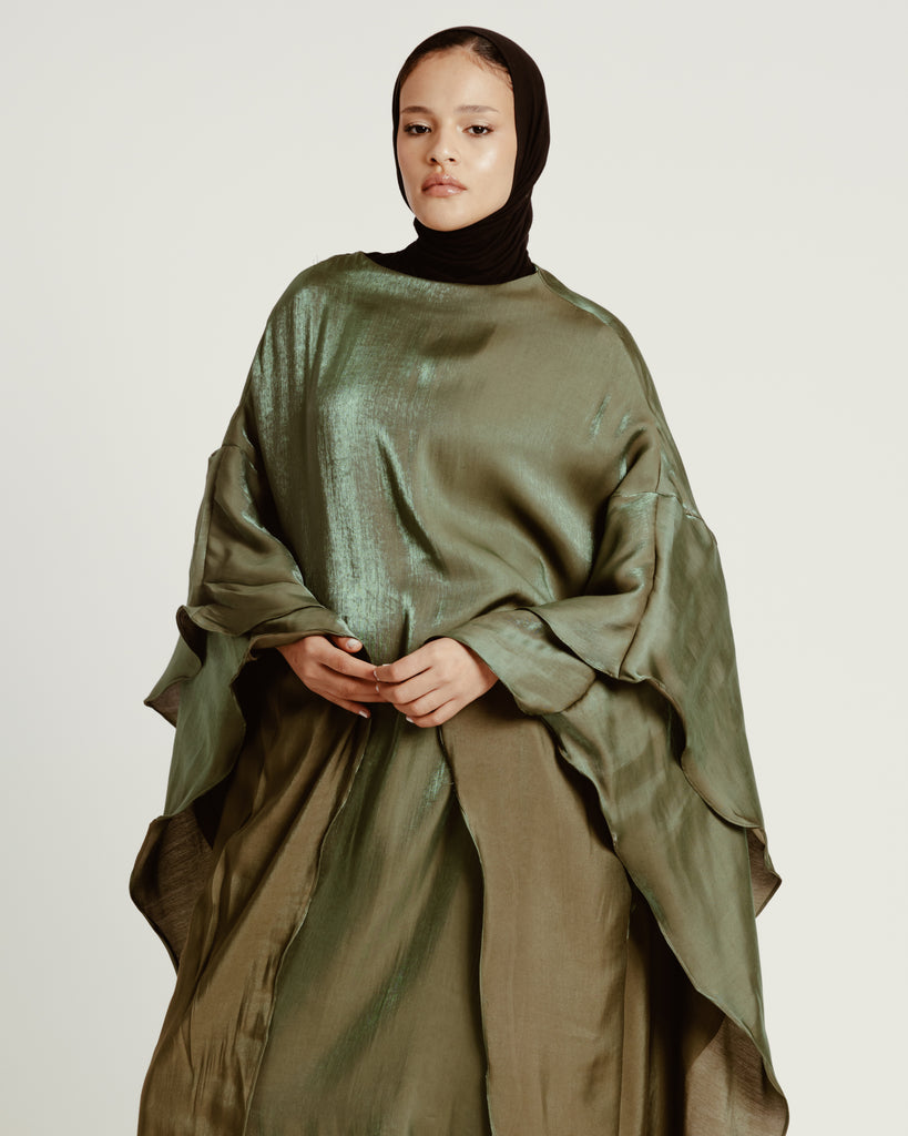 Shimmer Kaftan Dress in Green