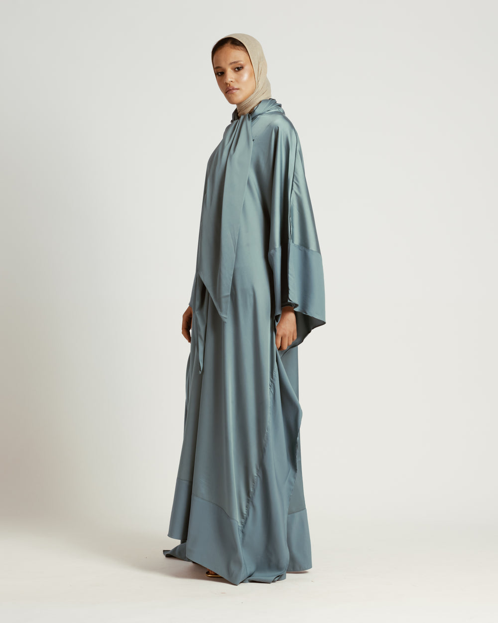 Scarfed Kaftan Dress in Steel Blue