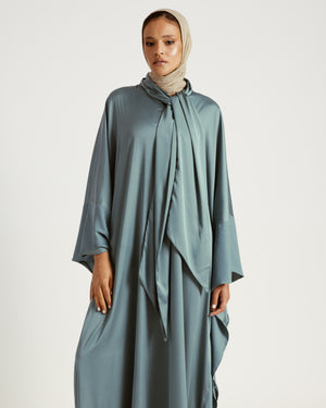 Scarfed Kaftan Dress in Steel Blue