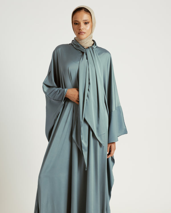 Scarfed Kaftan Dress in Steel Blue