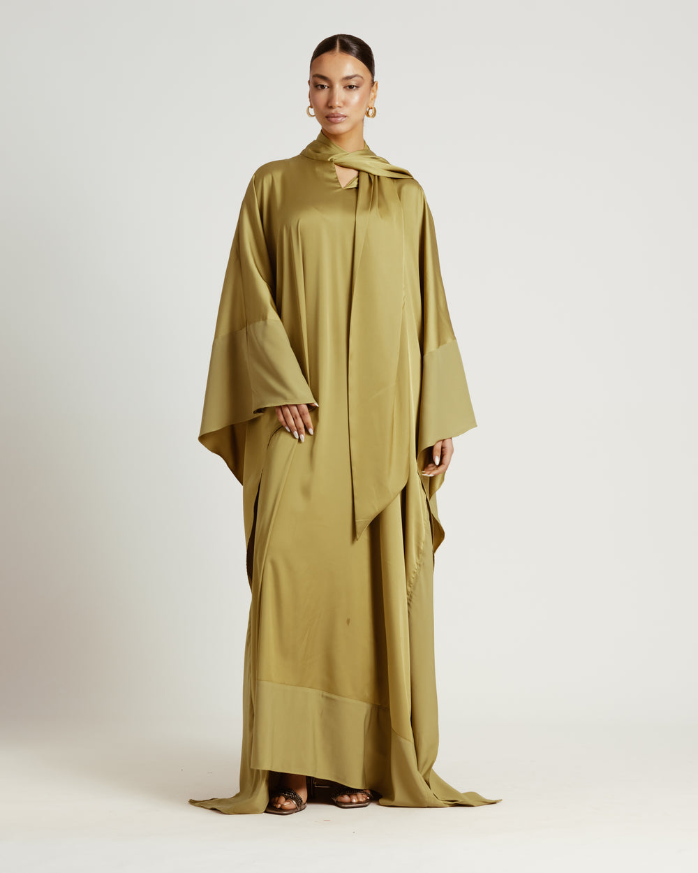 Scarfed Kaftan Dress in Lime
