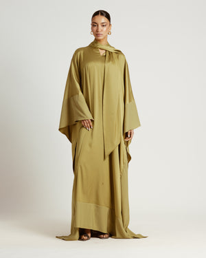 Scarfed Kaftan Dress in Lime