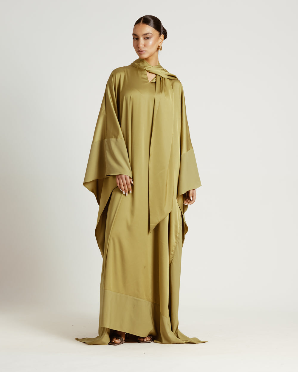 Scarfed Kaftan Dress in Lime