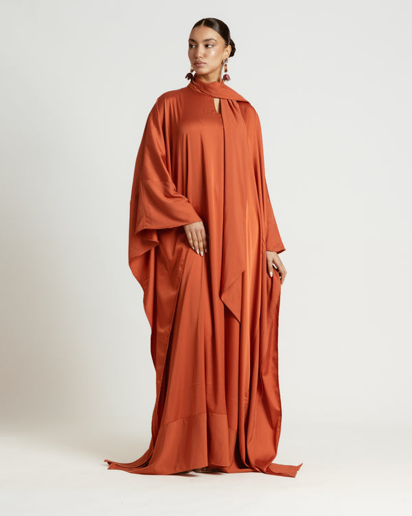 Scarfed Kaftan Dress in Brick