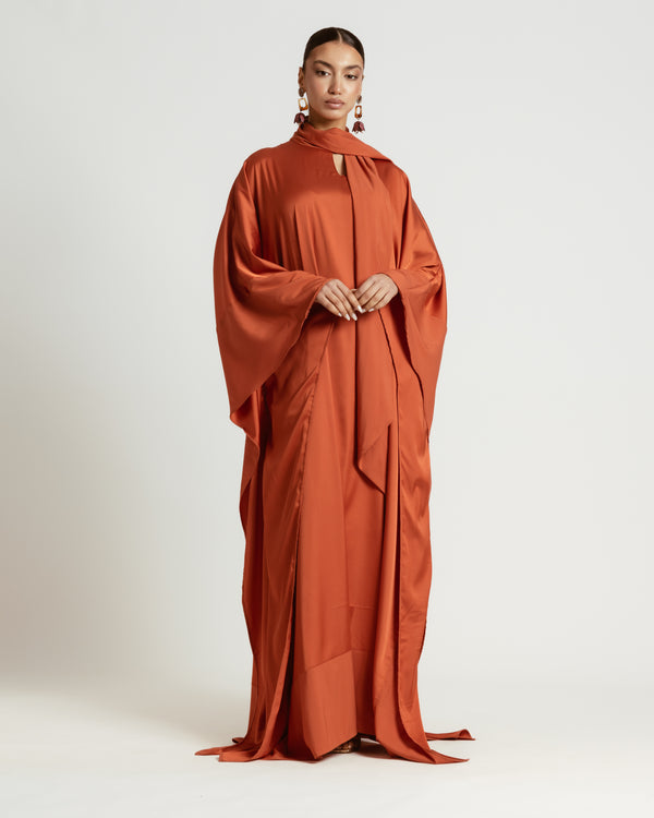 Scarfed Kaftan Dress in Brick