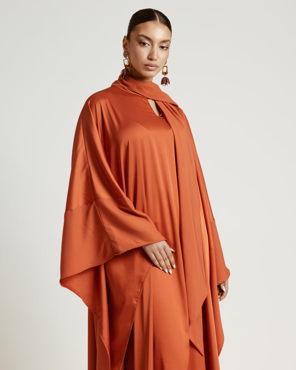 Scarfed Kaftan Dress in Brick