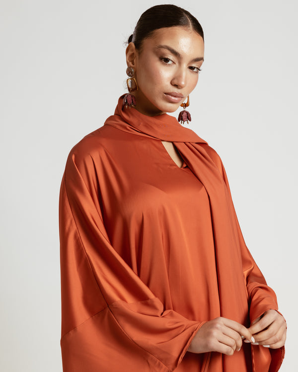 Scarfed Kaftan Dress in Brick