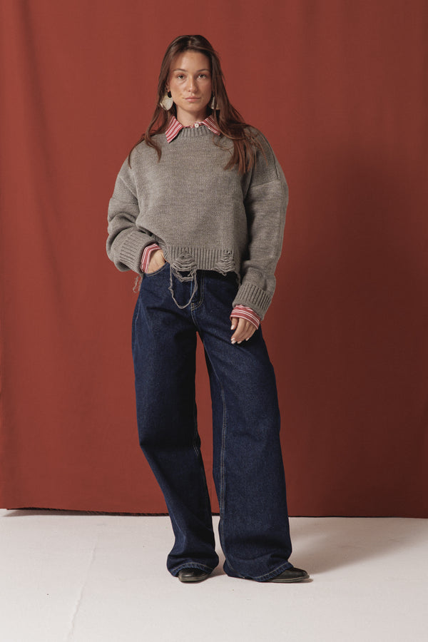 Fringed Sweater in Grey