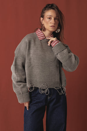 Fringed Sweater in Grey