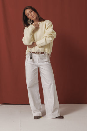 Fringed Sweater in Off White