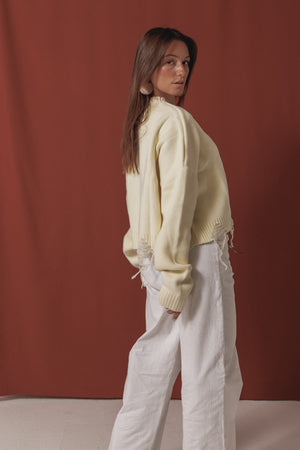 Fringed Sweater in Off White