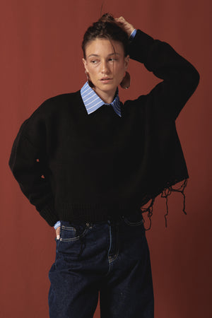 Fringed Sweater in Black