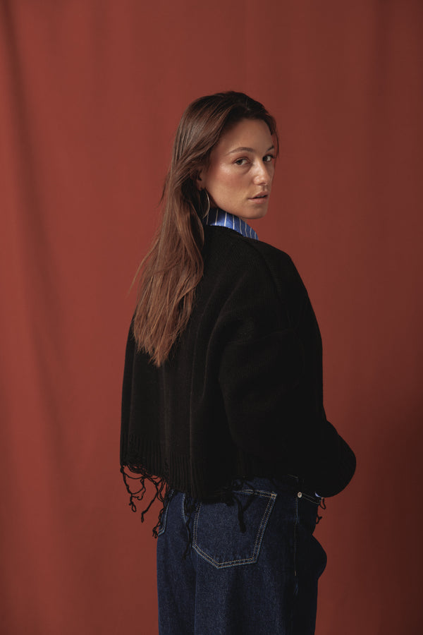 Fringed Sweater in Black