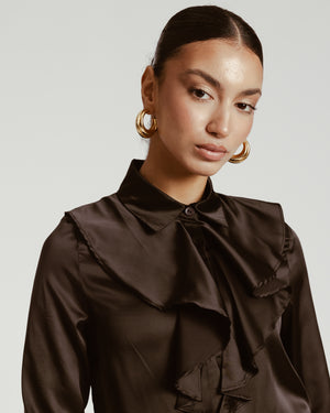 Ruffled Satin Shirt in Black
