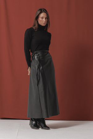 Starlight Leather Wrap Skirt in Black