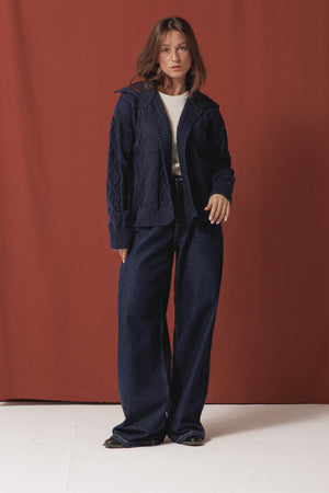 Cable Knit Sweater in Navy