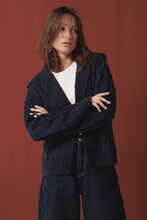 Cable Knit Sweater in Navy
