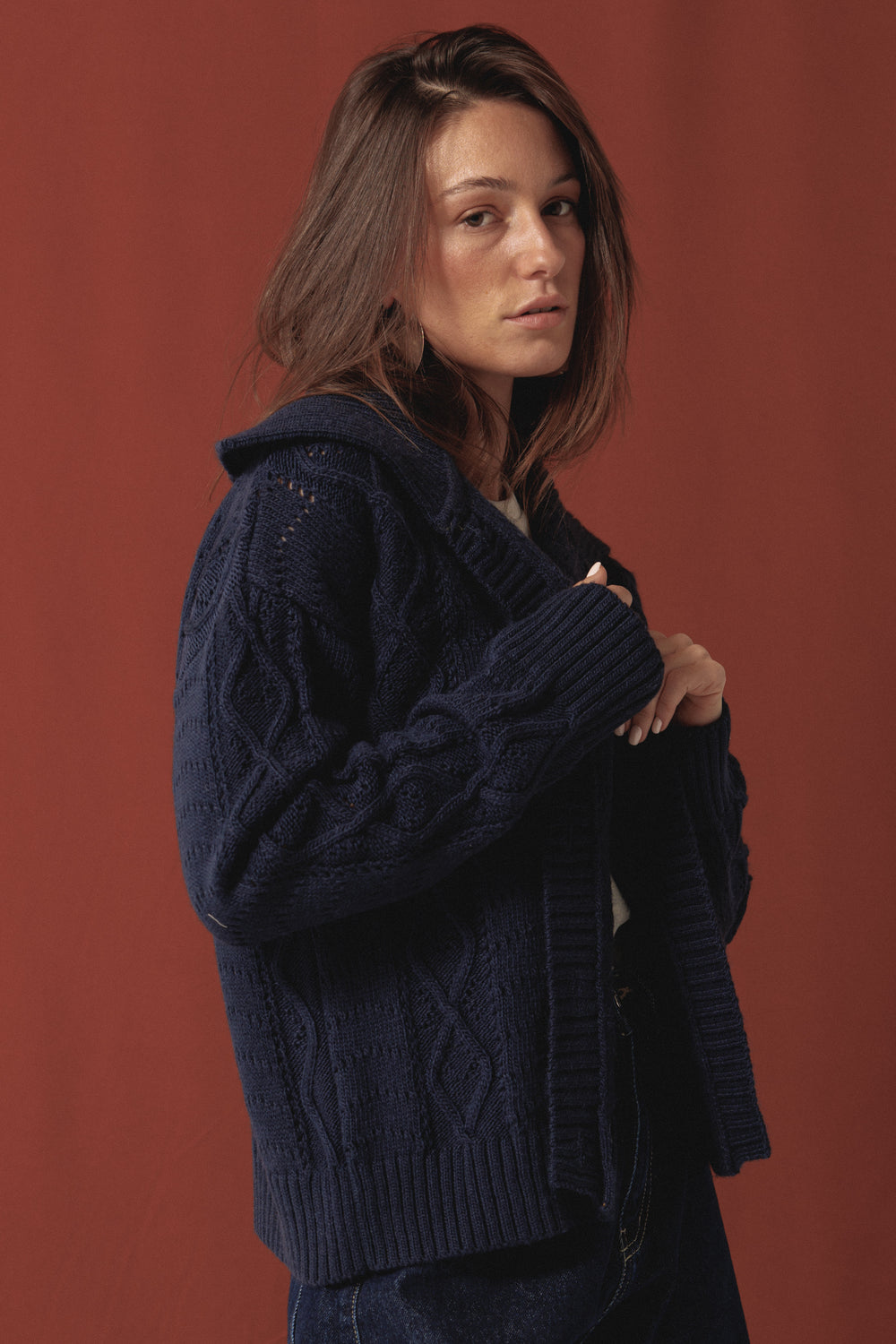 Cable Knit Sweater in Navy