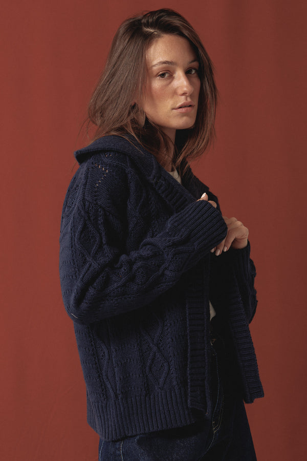 Cable Knit Sweater in Navy