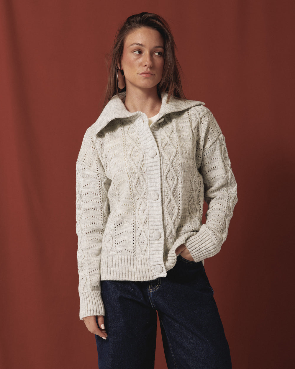 Cable Knit Sweater in Grey