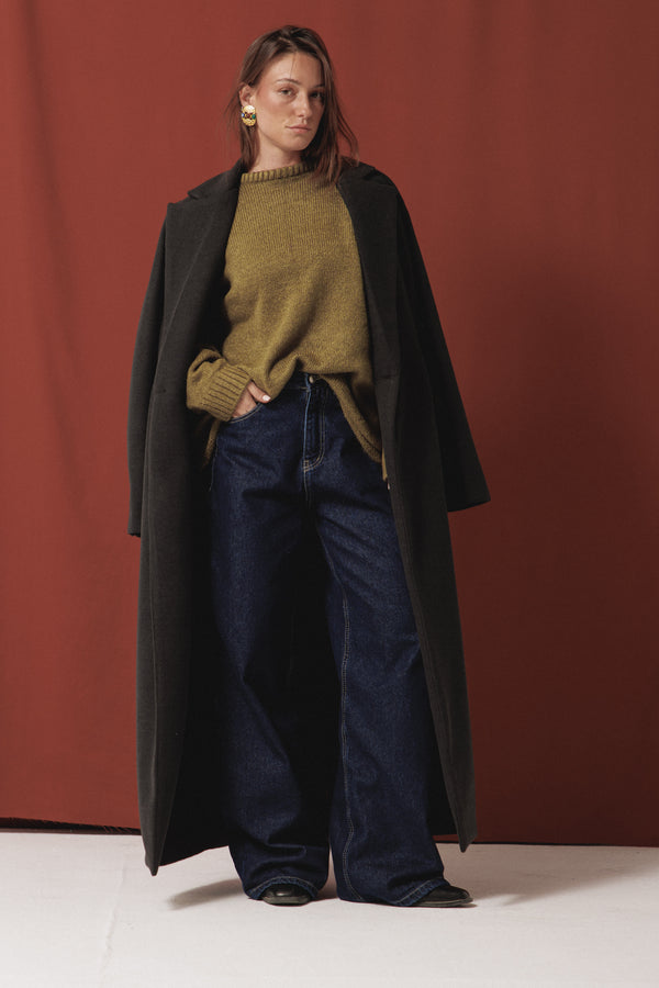 Structured Wool Coat in Dark Grey