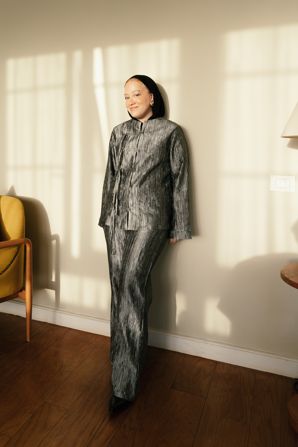 Mandarin Taffeta Set in Grey