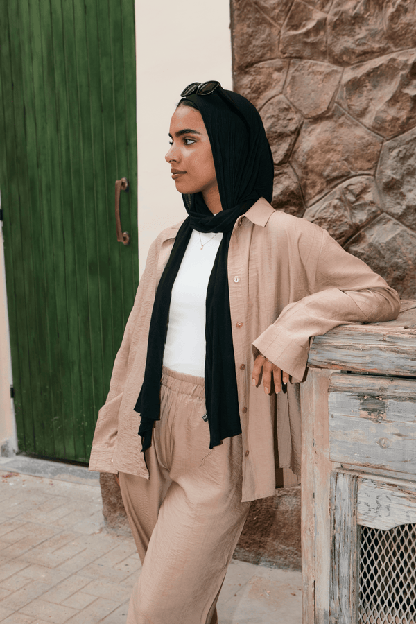 Crinkled Shirt in Beige