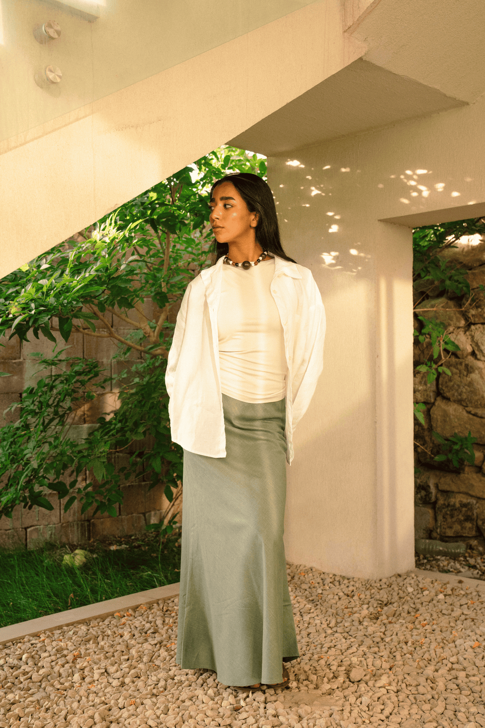 Linen Mermaid Skirt in Olive