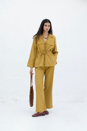 Crinkled Front Tie Set in Mustard