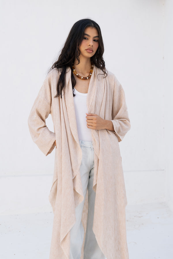 Long Drape Cardigan In Beige