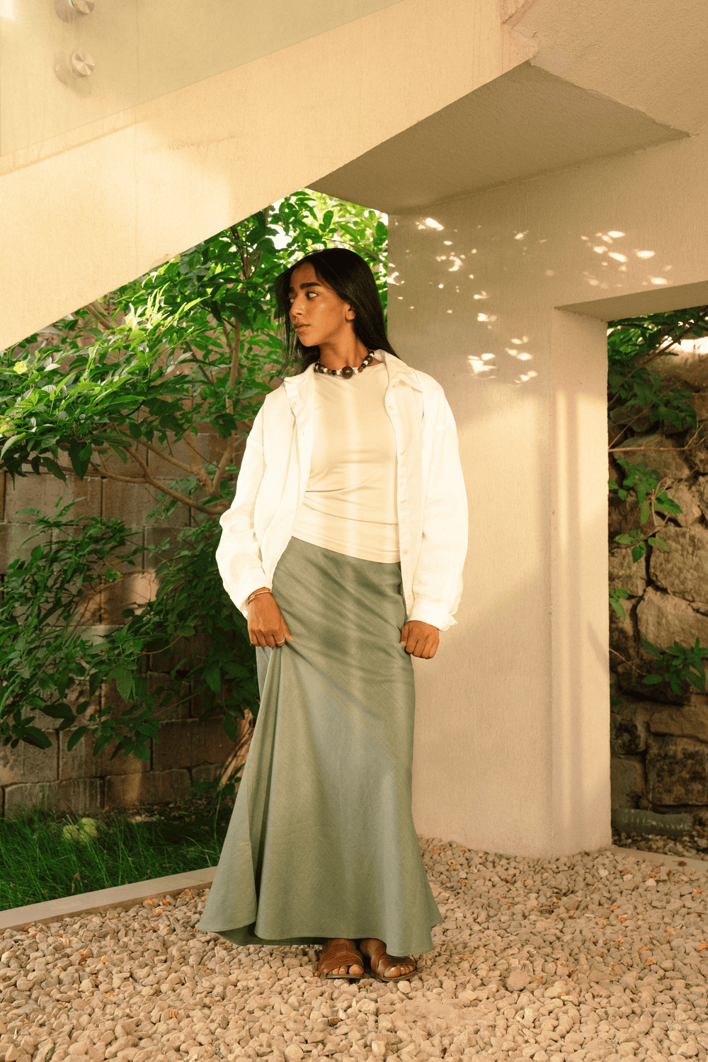 Linen Mermaid Skirt in Olive