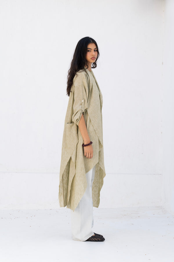 Long Drape Cardigan in Olive