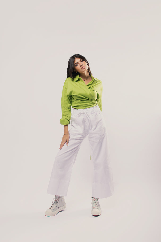 Tied-to-You Cropped Shirt in Apple Green