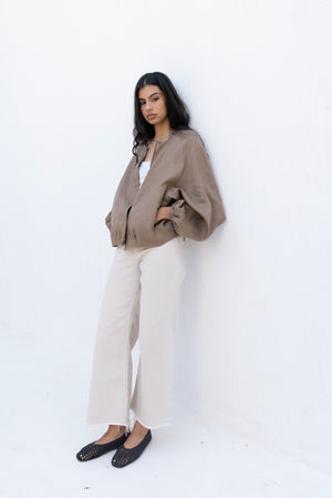 Linen Bomber Jacket in Brown