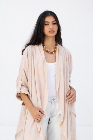 Long Drape Cardigan In Beige