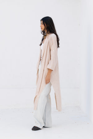 Long Drape Cardigan In Beige