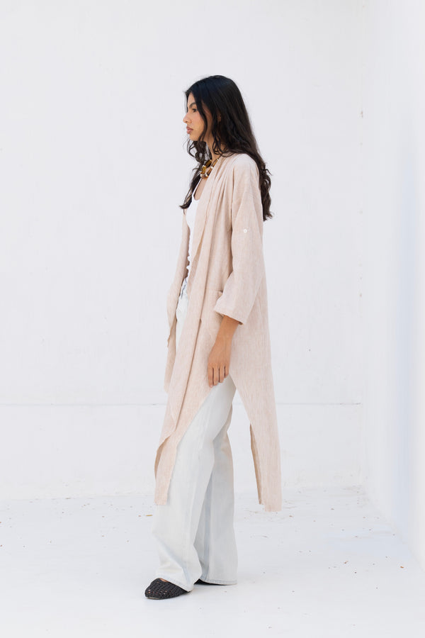 Long Drape Cardigan In Beige