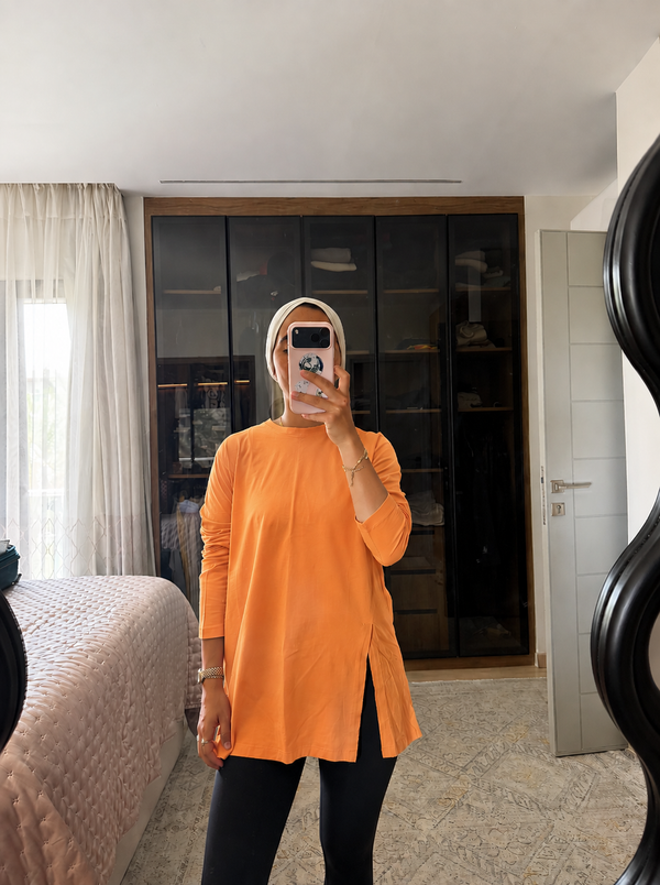 Easy To Do It Long Sleeve Tee in Orange