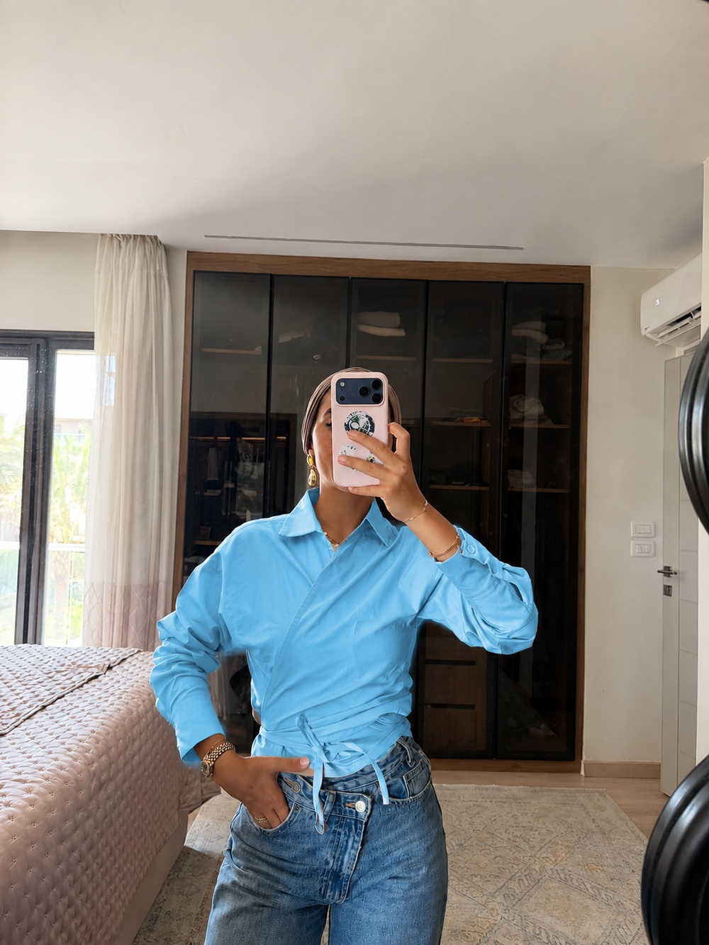 Tied-to-You Cropped Shirt in Blue