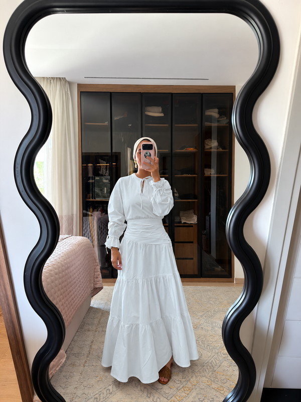 Side Drape Dress in White