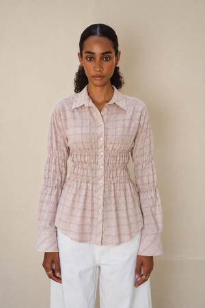Plaid Scrunched Blouse in Pink