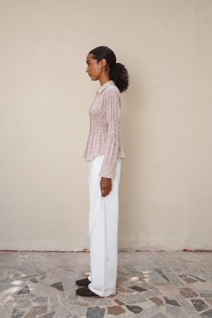 Plaid Scrunched Blouse in Pink