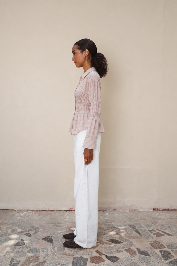 Plaid Scrunched Blouse in Pink