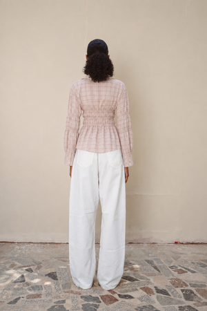 Plaid Scrunched Blouse in Pink