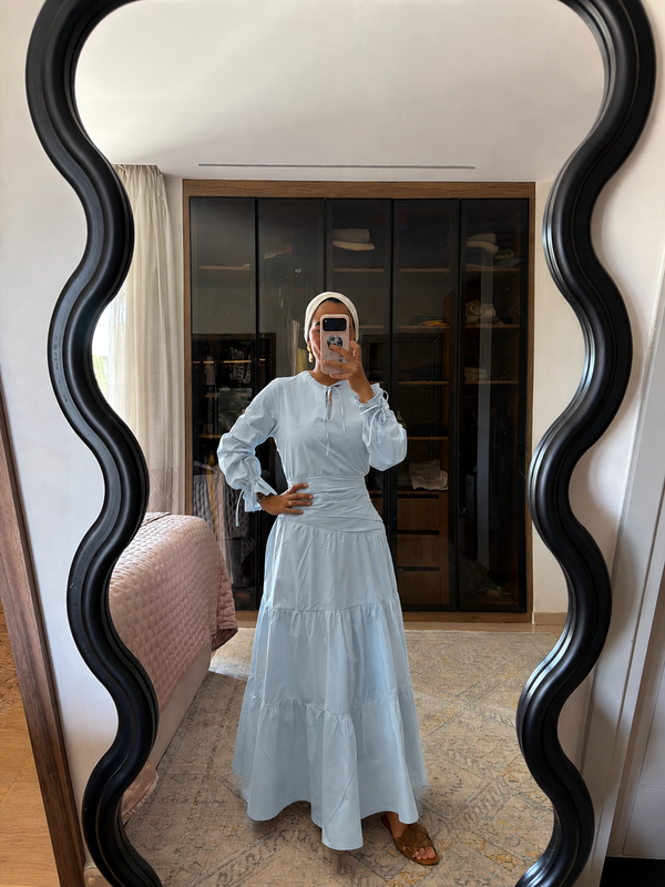 Side Drape Dress in Baby Blue