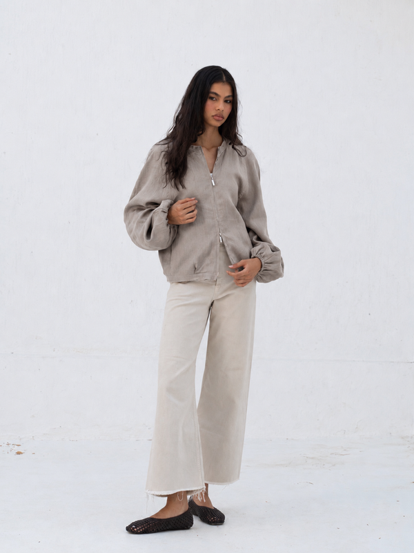 Linen Bomber Jacket in Beige