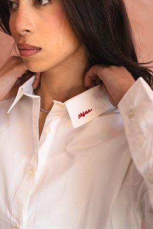 White Poplin Shirt with Embroidery