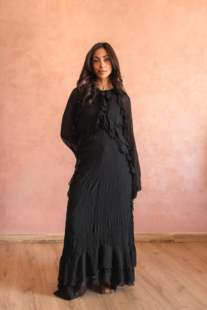Ruffled Chiffon Dress in Black