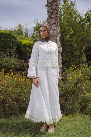 Linen Trim Skirt in Off White